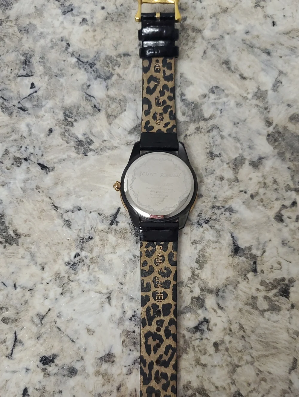 BETSEY JOHNSON Women’s Black and Gold Crystal Accent Watch With Leather Band